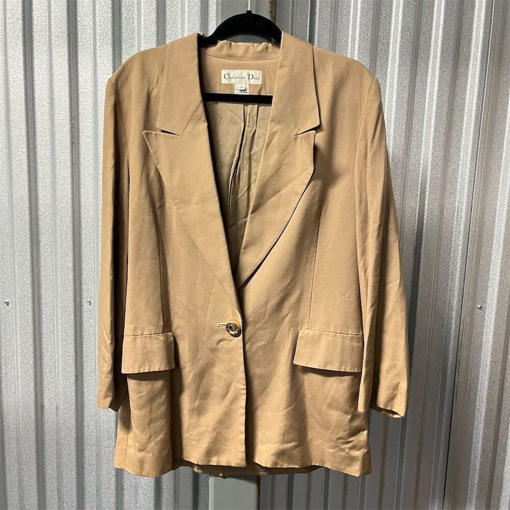 Christian Dior Blazer Women's 12 Tan Coat Jacket Notched Collar